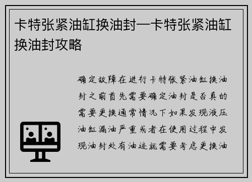 卡特张紧油缸换油封—卡特张紧油缸换油封攻略